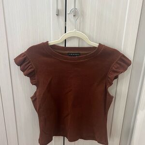 Free the Roses Brown Flutter Sleeve Fitted Tee
